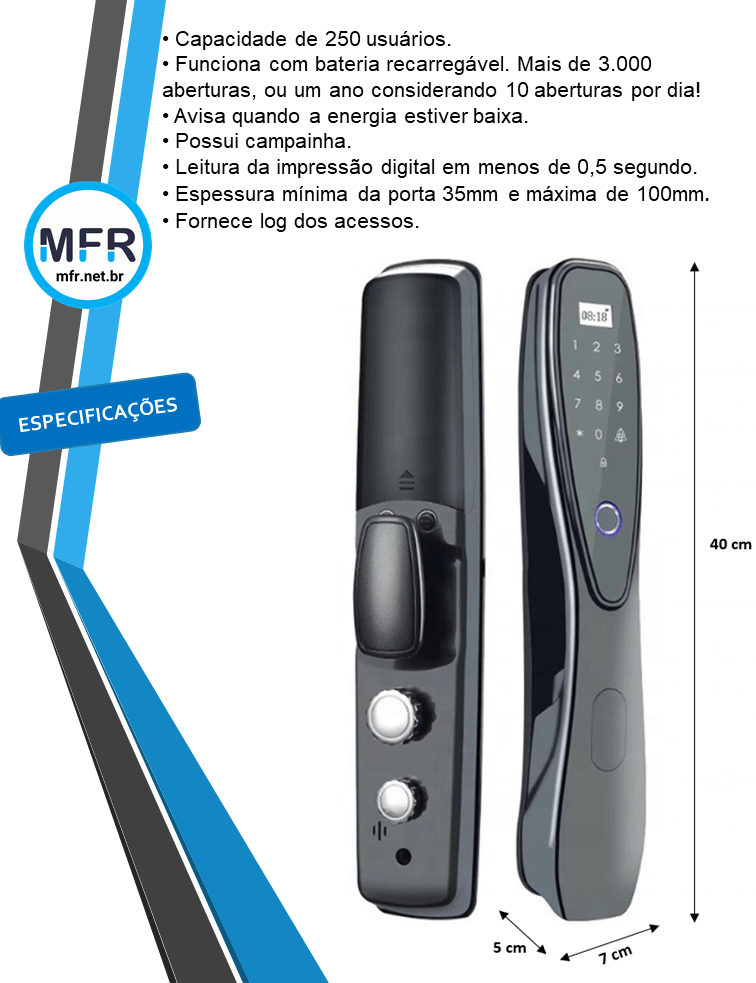 Fechadura Biométrica Digital Automatizada por WIFI com acesso remoto S910 Imagem 5
